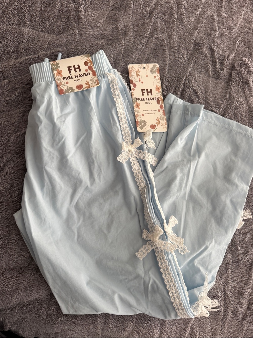 Free Haven Girl’s Light Blue Lace-Trim Pants